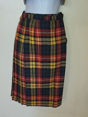 Plaid Wrap Skirt in Red, Yellow & Dark Green